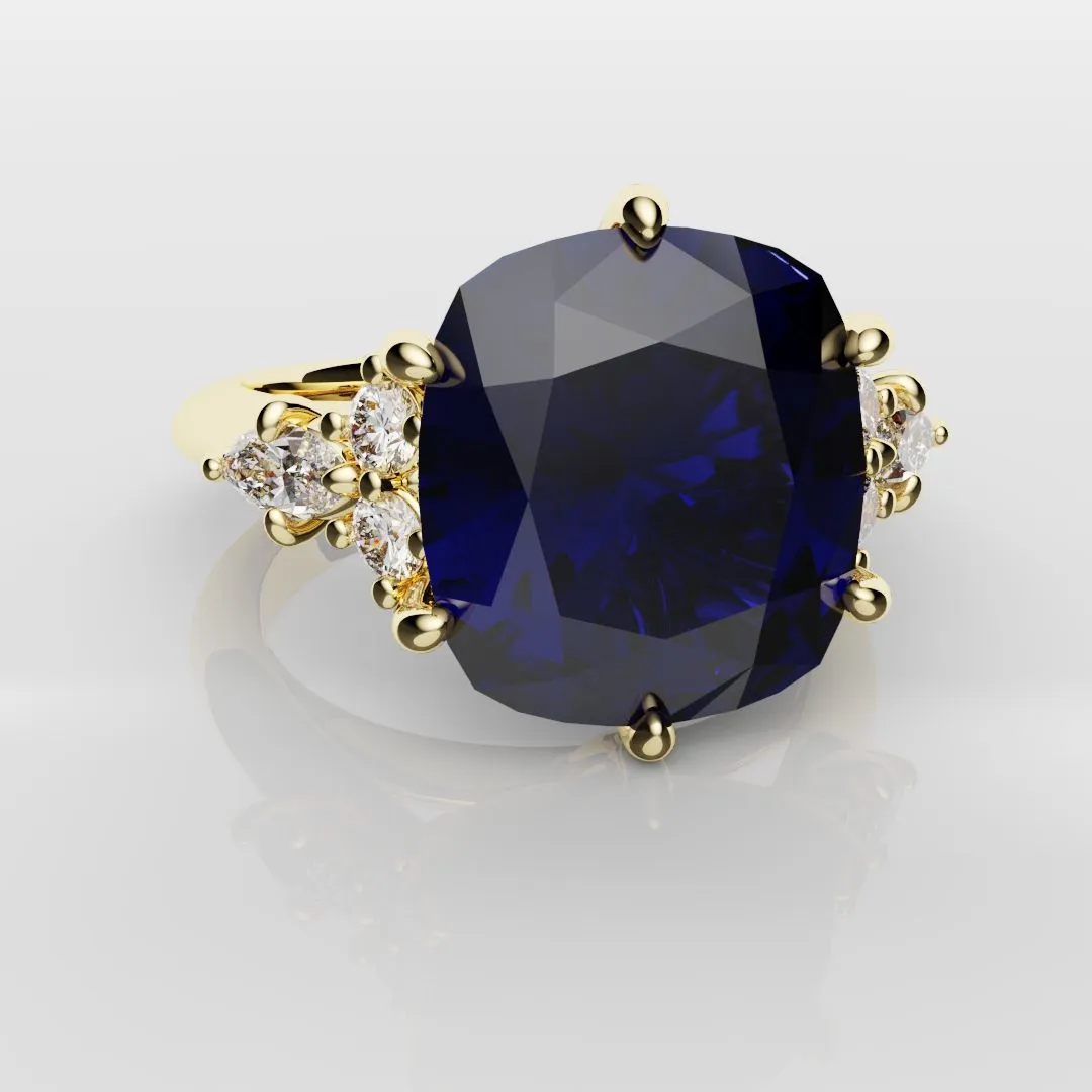 4.2ct Cushion Cut Sapphire Engagement Ring With Tulip Detailing