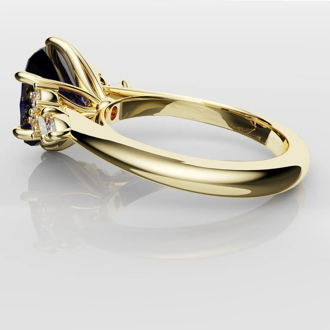 4.2ct Cushion Cut Sapphire Engagement Ring With Tulip Detailing