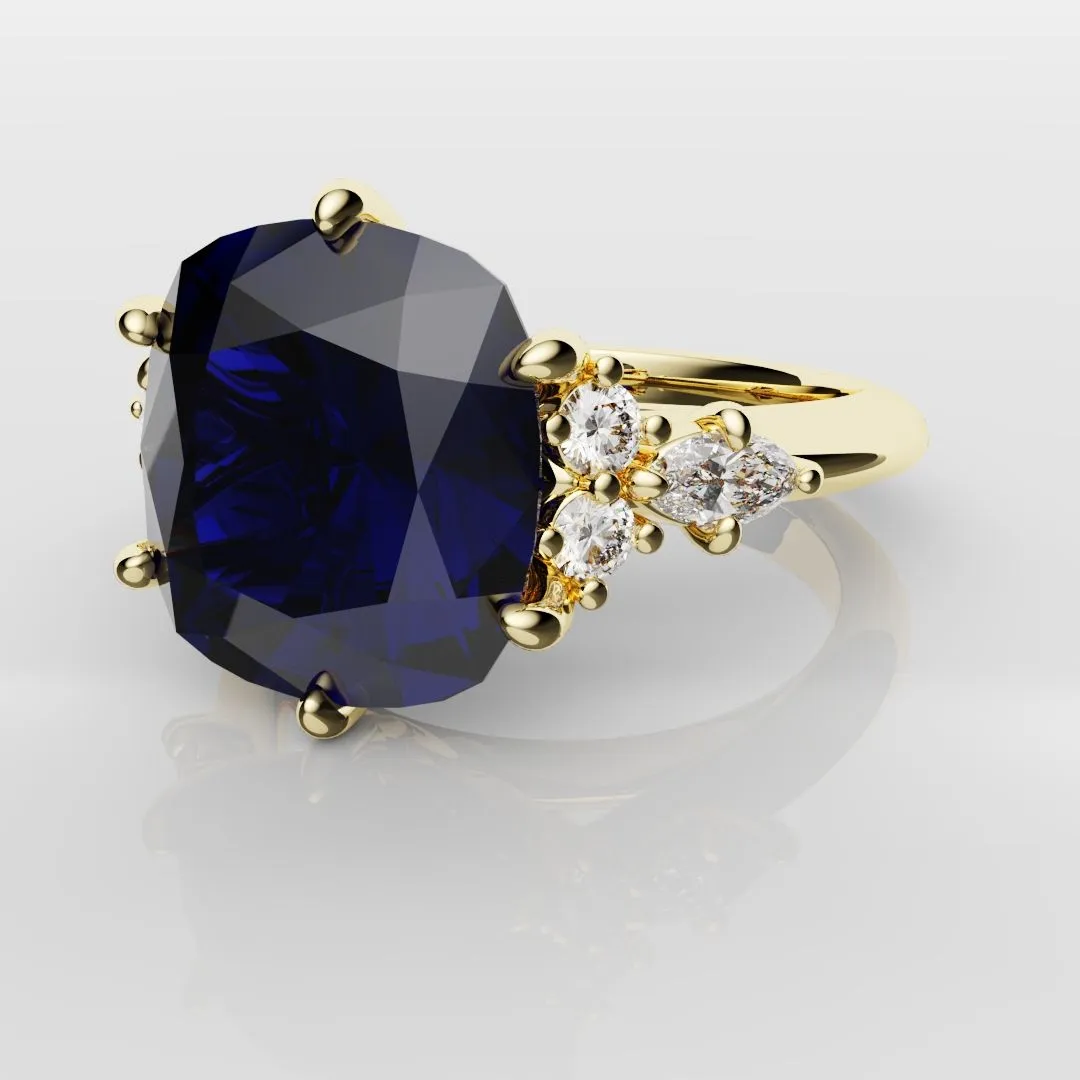 4.2ct Cushion Cut Sapphire Engagement Ring With Tulip Detailing