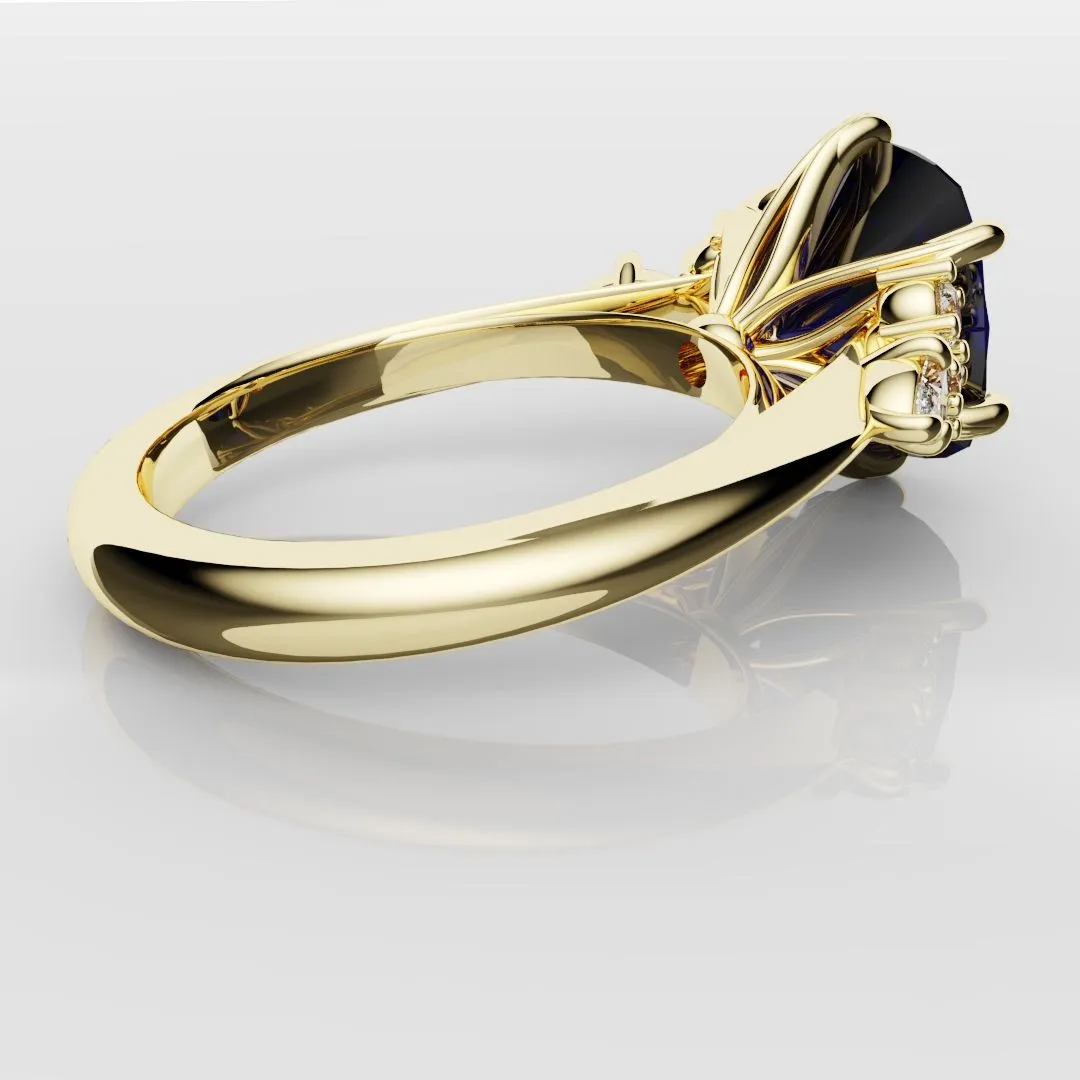 4.2ct Cushion Cut Sapphire Engagement Ring With Tulip Detailing