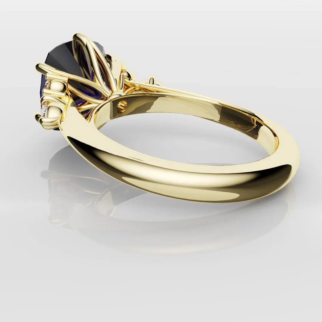 4.2ct Cushion Cut Sapphire Engagement Ring With Tulip Detailing