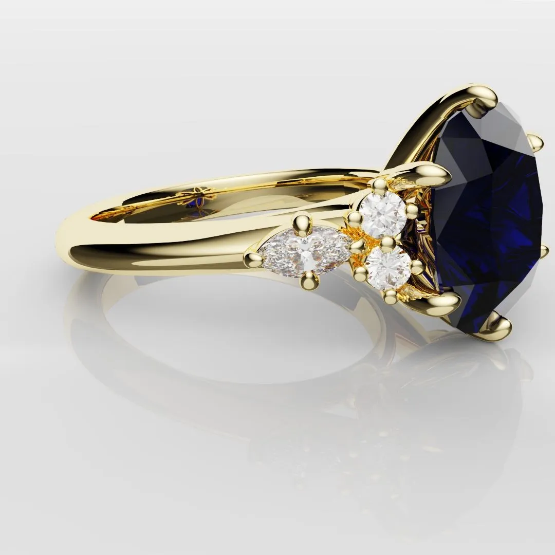 4.2ct Cushion Cut Sapphire Engagement Ring With Tulip Detailing