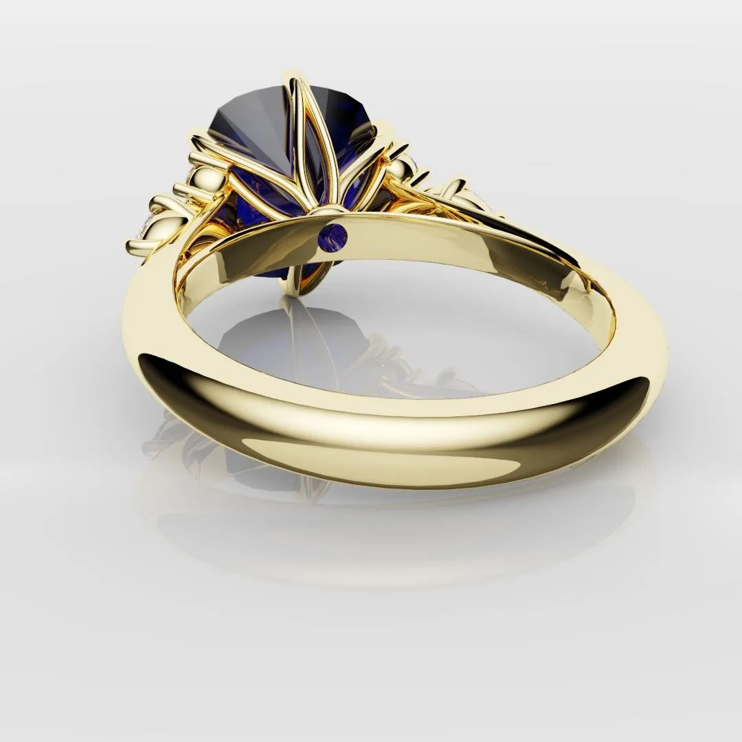 4.2ct Cushion Cut Sapphire Engagement Ring With Tulip Detailing