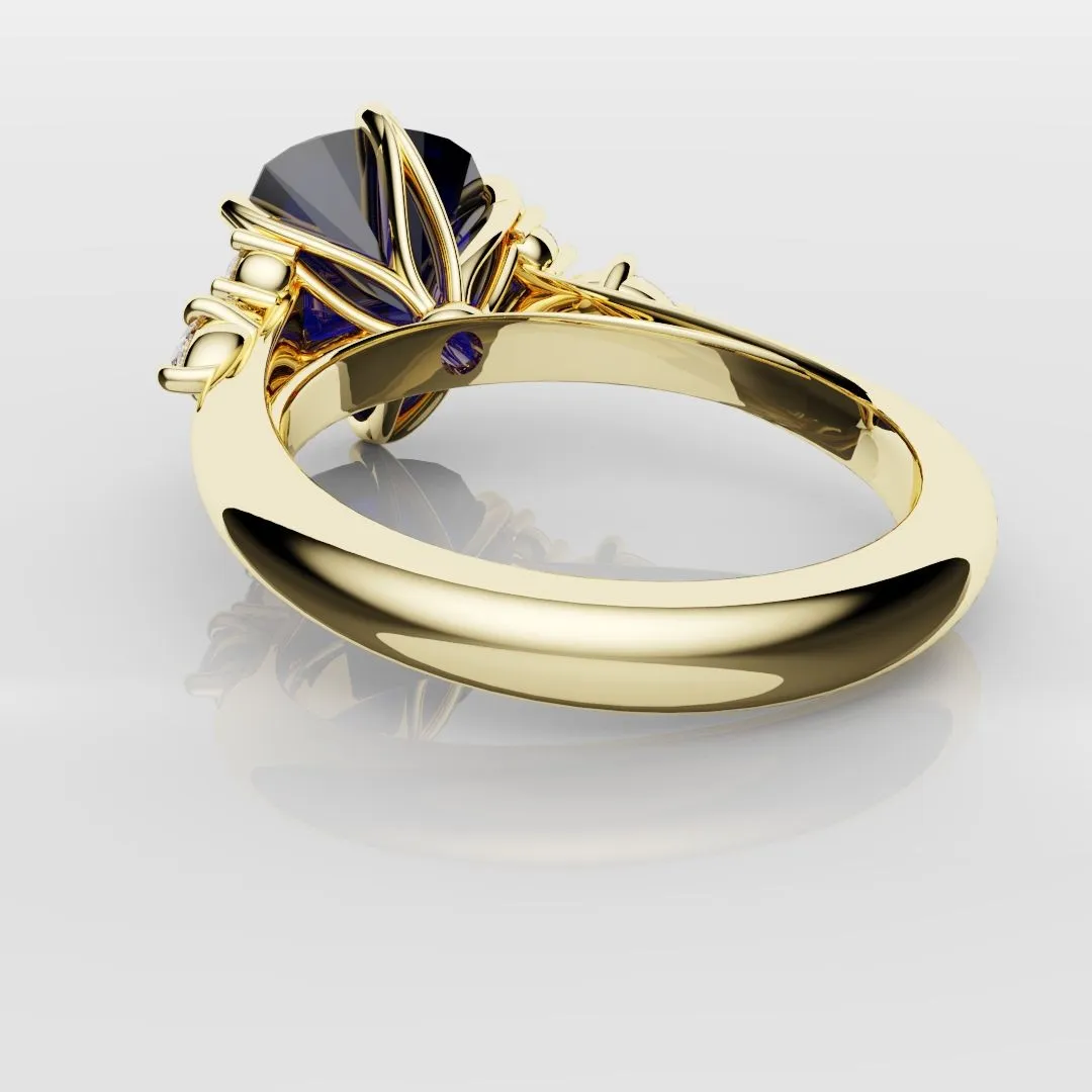 4.2ct Cushion Cut Sapphire Engagement Ring With Tulip Detailing