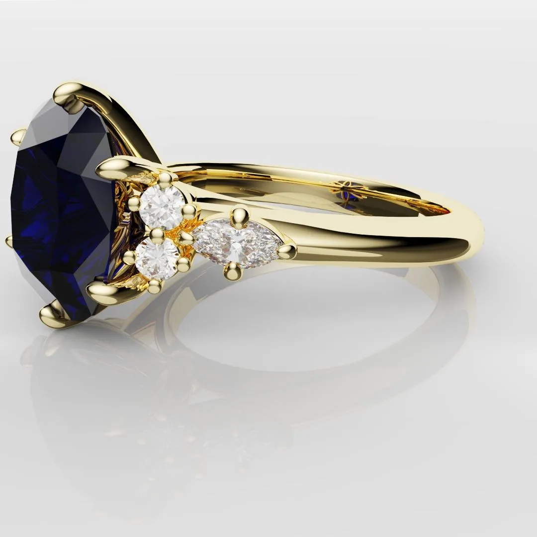 4.2ct Cushion Cut Sapphire Engagement Ring With Tulip Detailing