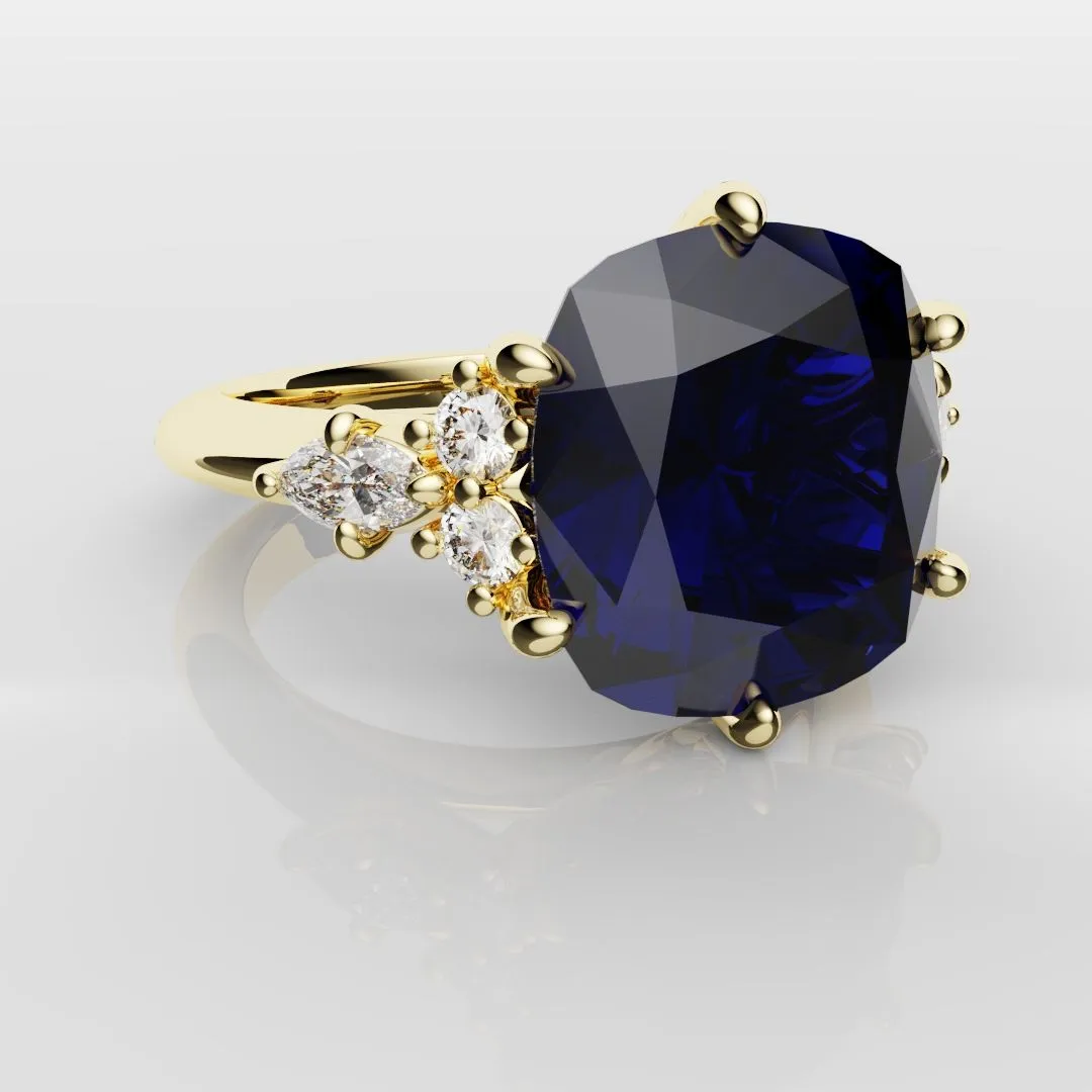 4.2ct Cushion Cut Sapphire Engagement Ring With Tulip Detailing