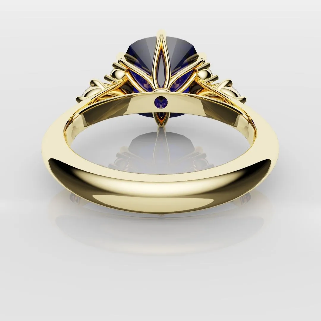 4.2ct Cushion Cut Sapphire Engagement Ring With Tulip Detailing