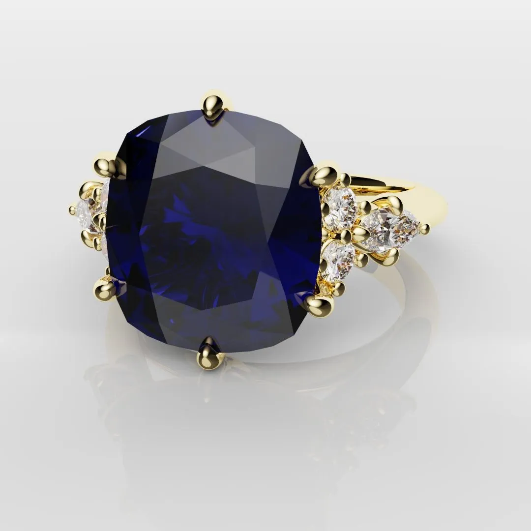 4.2ct Cushion Cut Sapphire Engagement Ring With Tulip Detailing