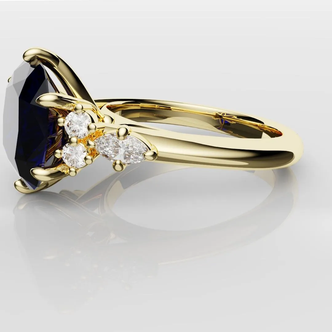4.2ct Cushion Cut Sapphire Engagement Ring With Tulip Detailing