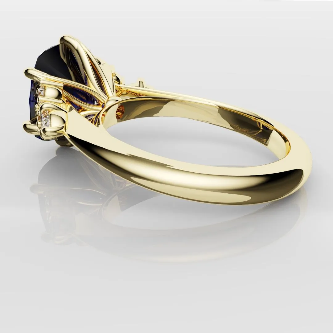 4.2ct Cushion Cut Sapphire Engagement Ring With Tulip Detailing