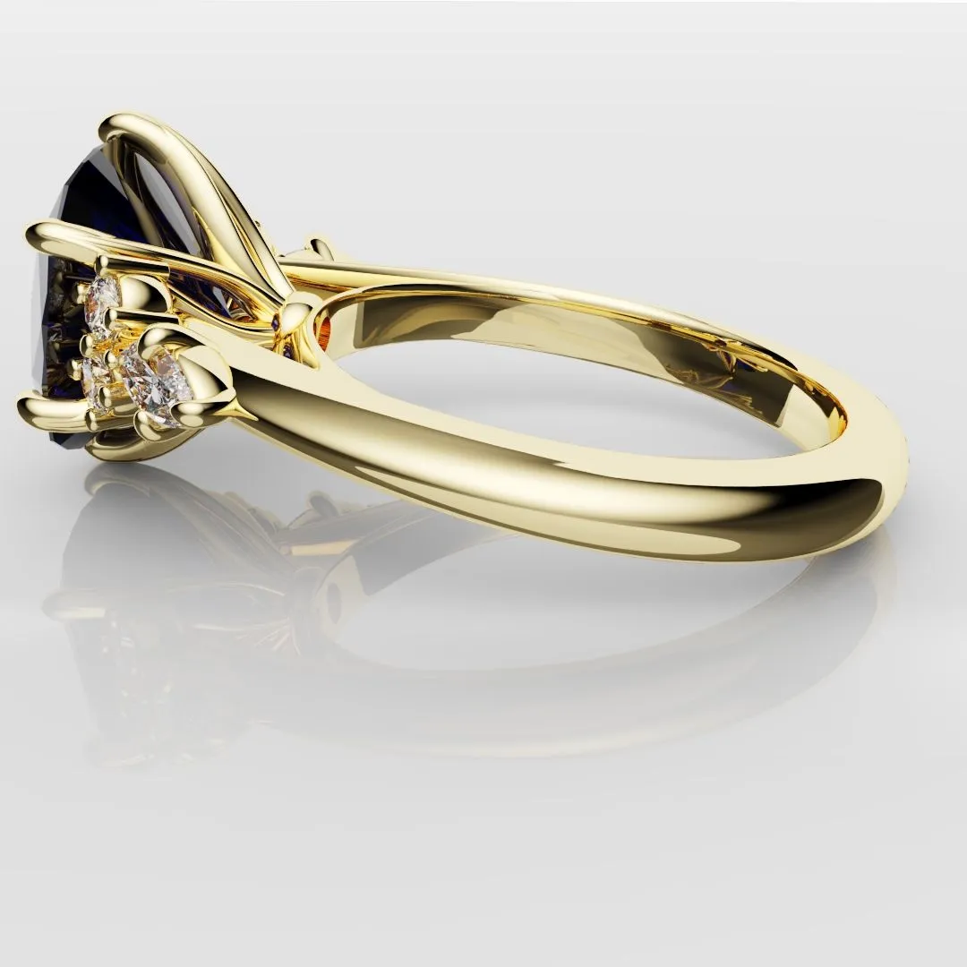 4.2ct Cushion Cut Sapphire Engagement Ring With Tulip Detailing