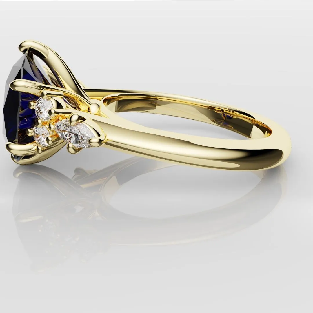 4.2ct Cushion Cut Sapphire Engagement Ring With Tulip Detailing