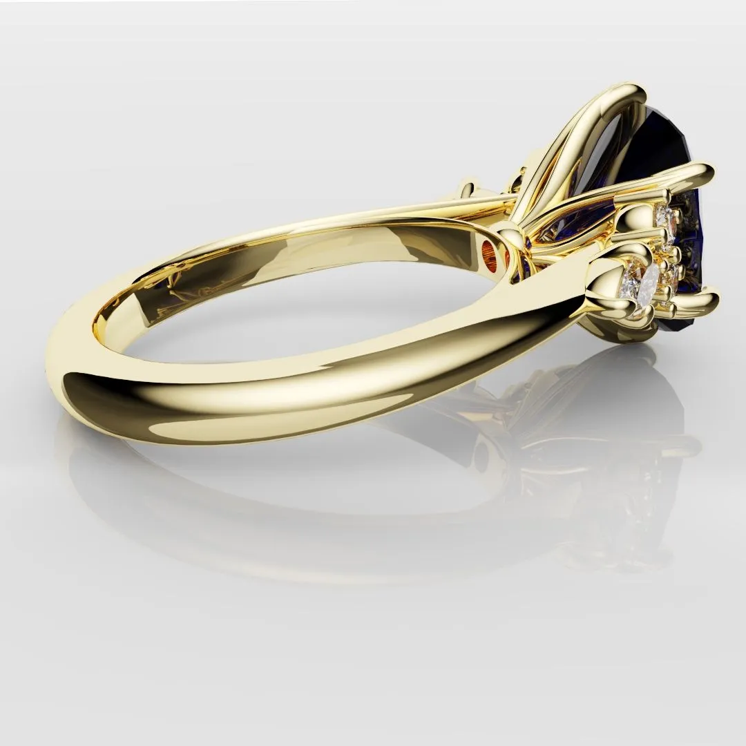 4.2ct Cushion Cut Sapphire Engagement Ring With Tulip Detailing