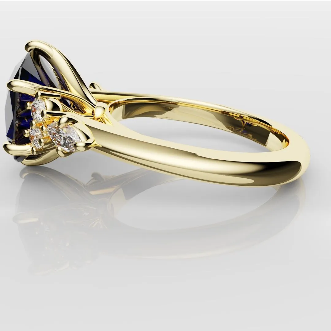 4.2ct Cushion Cut Sapphire Engagement Ring With Tulip Detailing