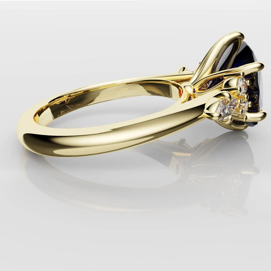 4.2ct Cushion Cut Sapphire Engagement Ring With Tulip Detailing