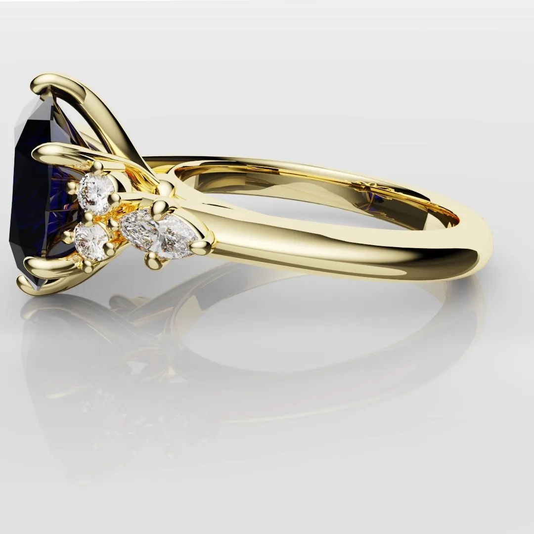 4.2ct Cushion Cut Sapphire Engagement Ring With Tulip Detailing