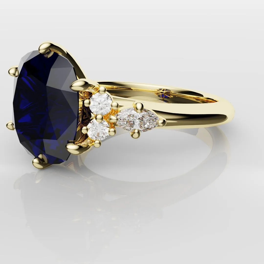 4.2ct Cushion Cut Sapphire Engagement Ring With Tulip Detailing