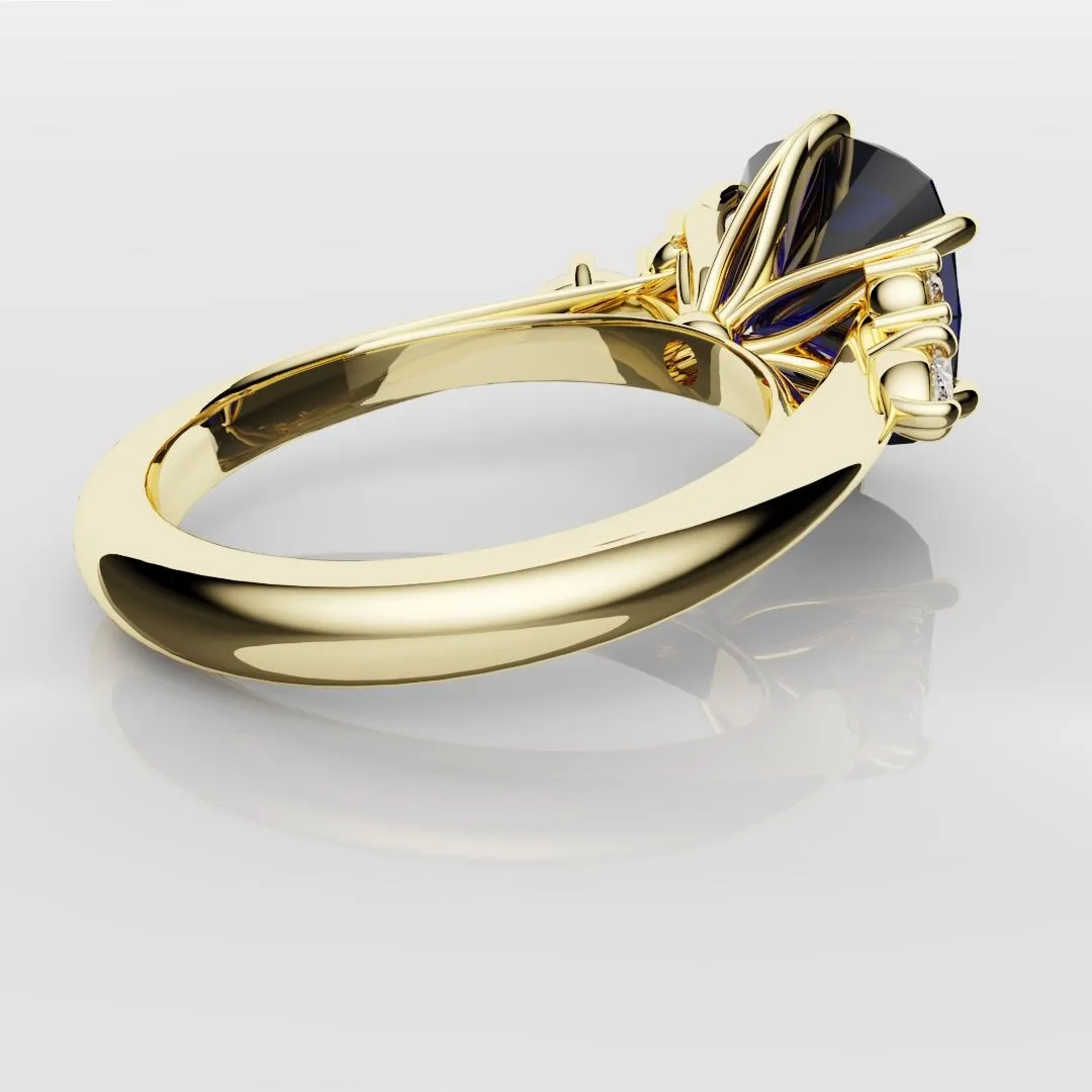 4.2ct Cushion Cut Sapphire Engagement Ring With Tulip Detailing