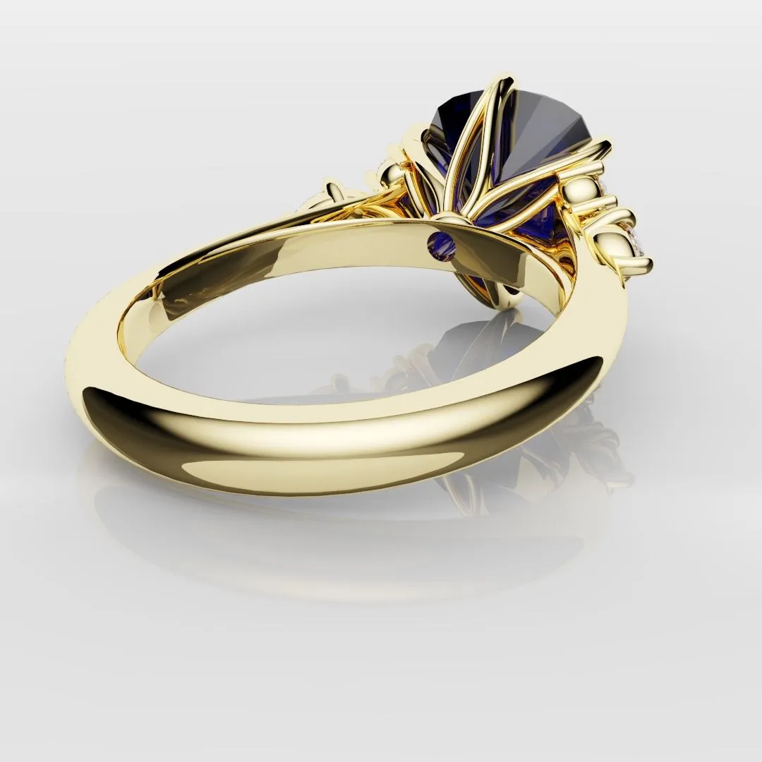 4.2ct Cushion Cut Sapphire Engagement Ring With Tulip Detailing