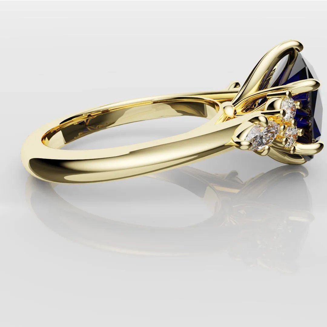 4.2ct Cushion Cut Sapphire Engagement Ring With Tulip Detailing