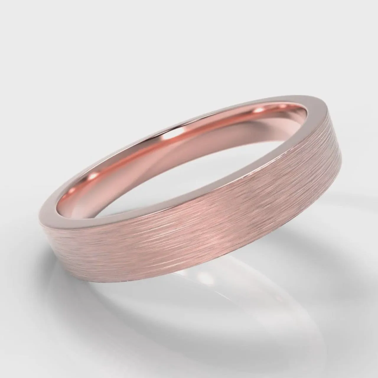 4mm Flat Top Comfort Fit Brushed Wedding Ring - Rose Gold