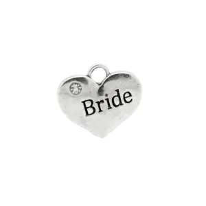 5 Pcs Tibetan Silver and Rhinestone Bride Heart 14X16mm 3D Charms Pendants