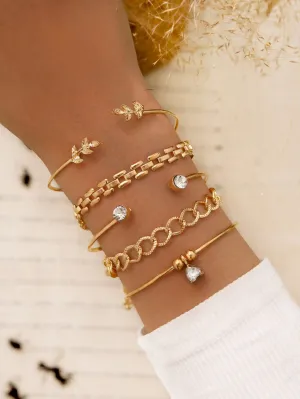 5pcs Rhinestone Detail Leaf Design Bracelet