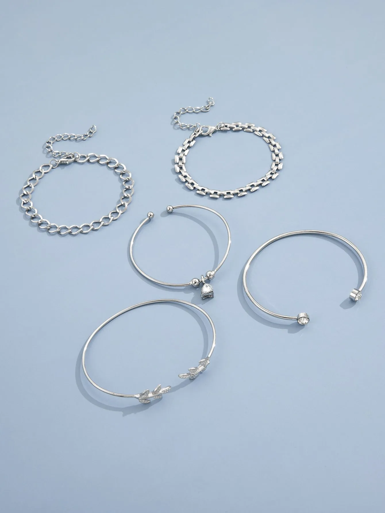 5pcs Rhinestone Detail Leaf Design Bracelet