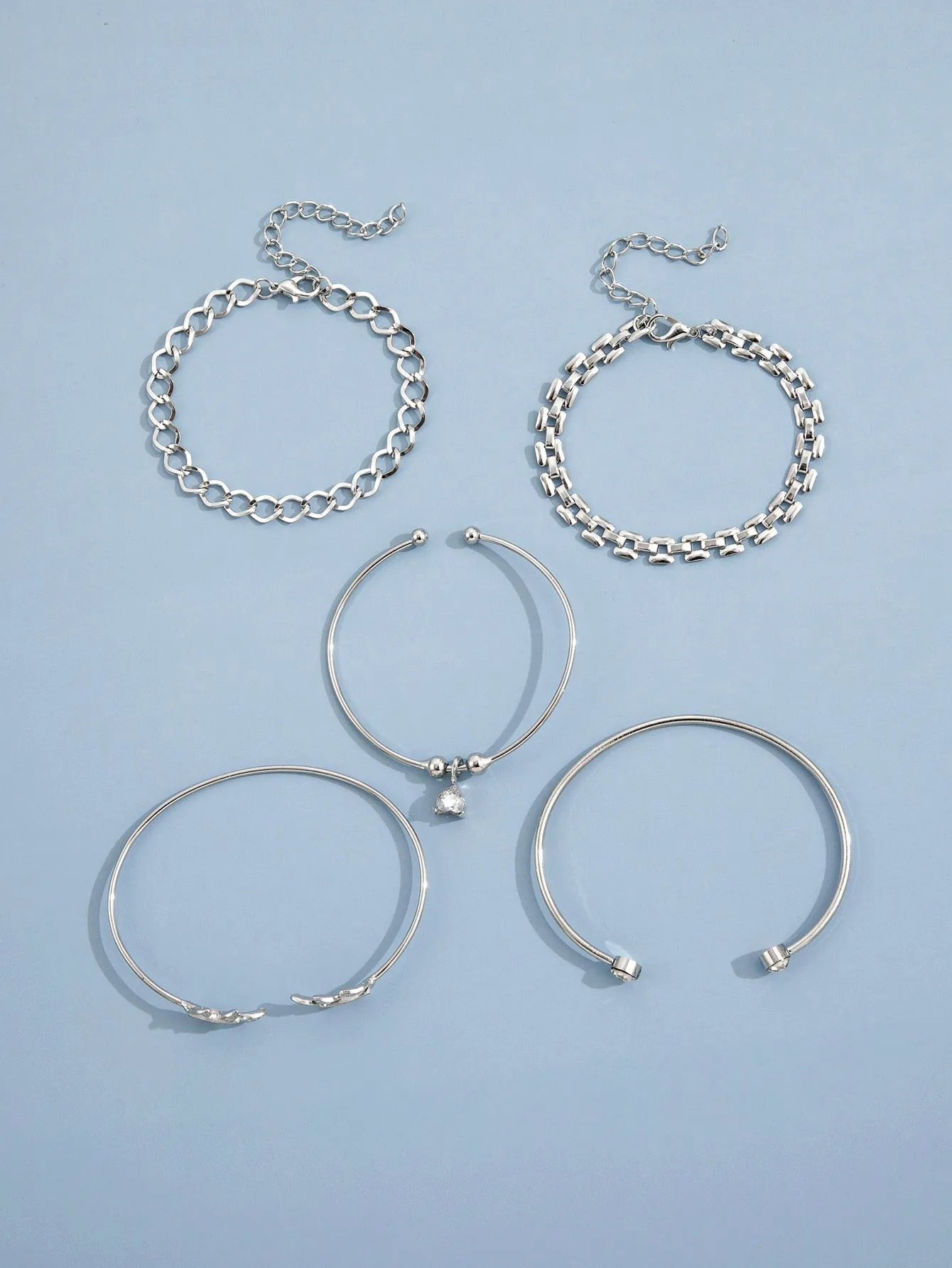 5pcs Rhinestone Detail Leaf Design Bracelet