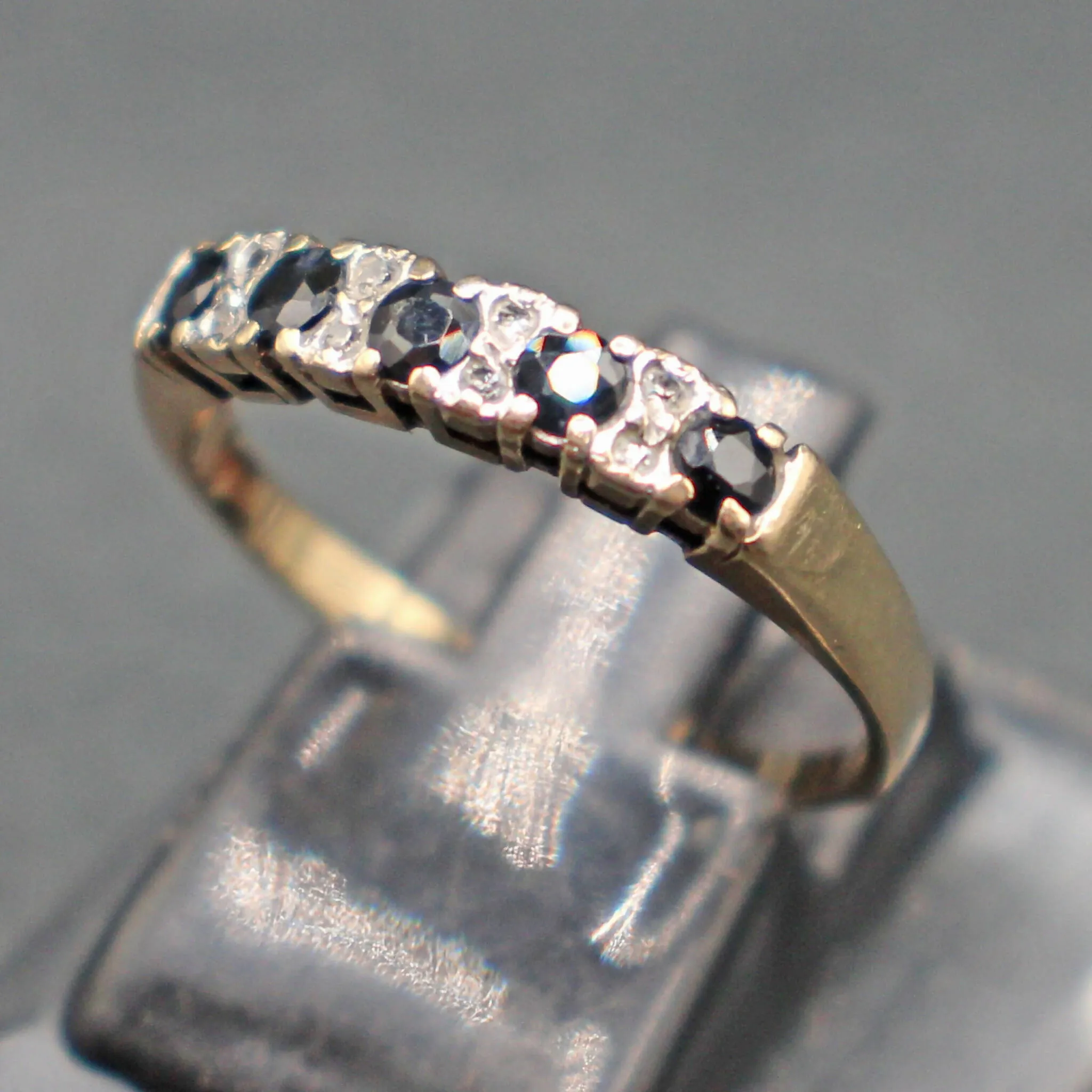 9ct gold sapphire diamond half eternity ring