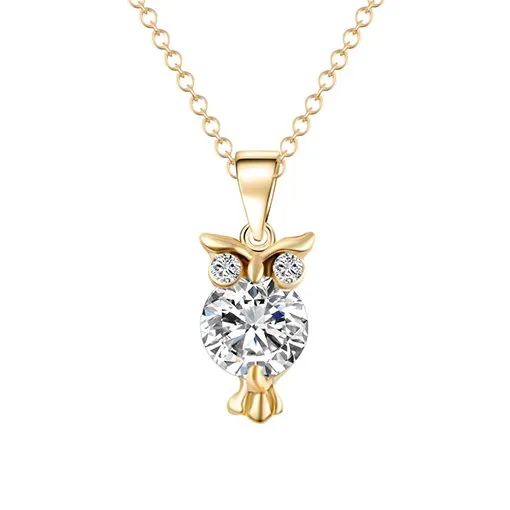 Alloy Crystal Zircon Pendants Owl Necklace