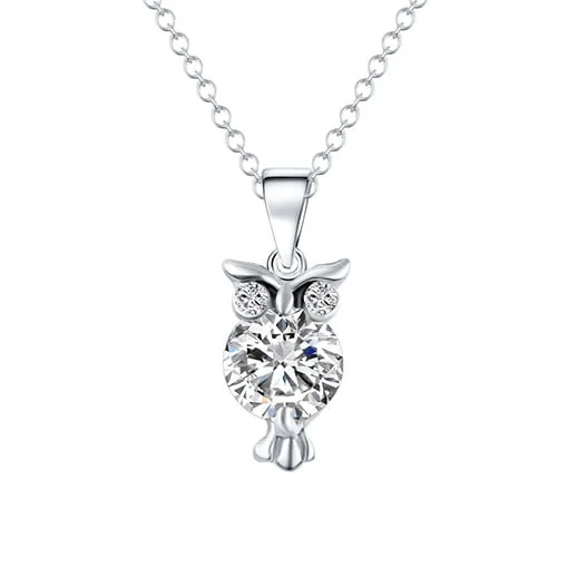 Alloy Crystal Zircon Pendants Owl Necklace