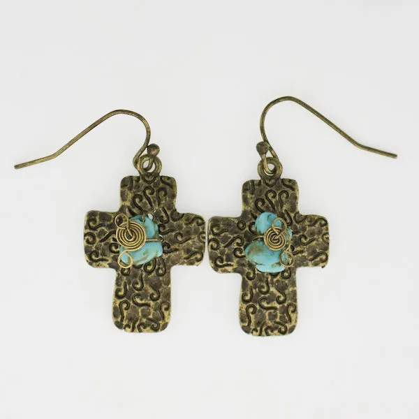 Antiqued Brass Patterned Cross Set