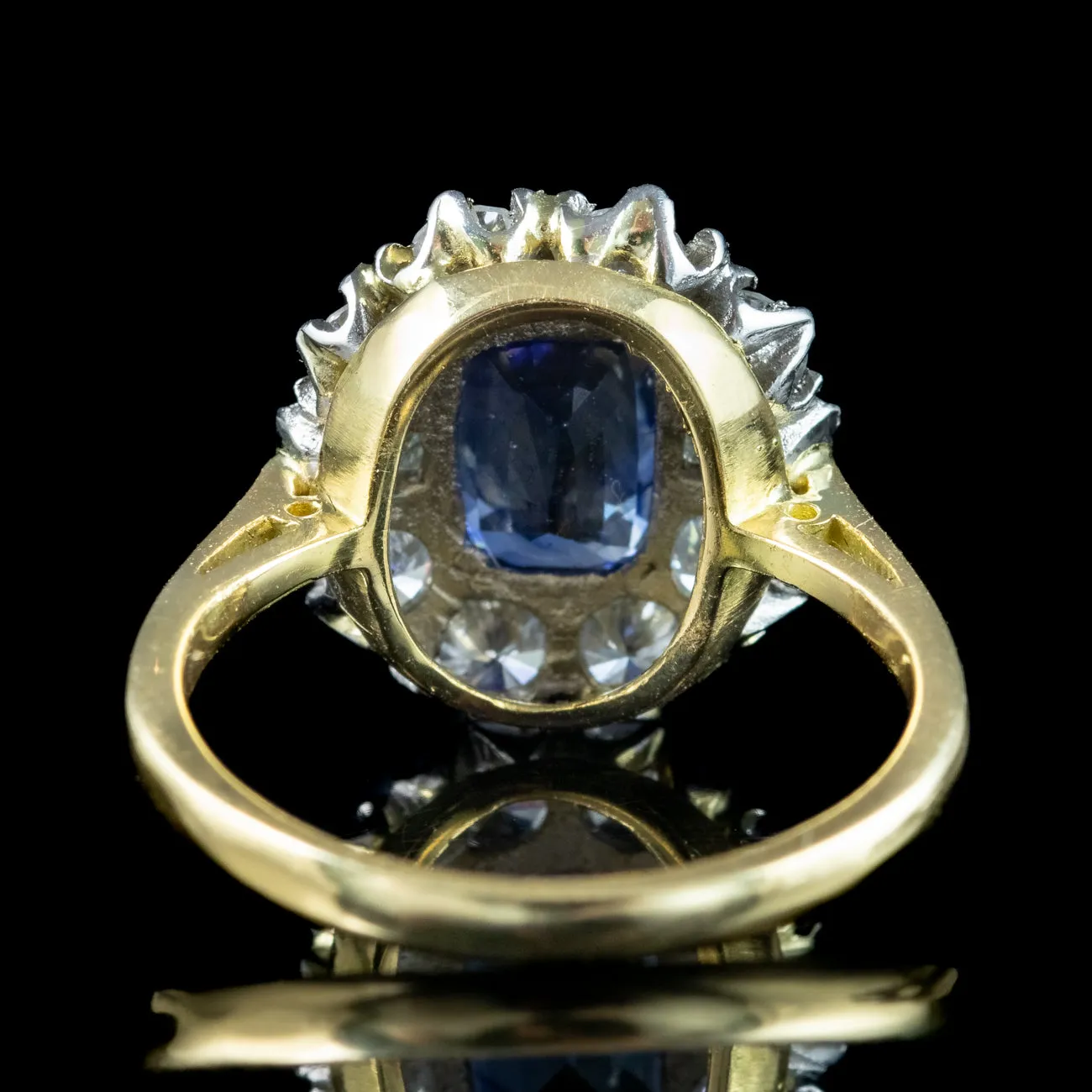 Art Deco Style Sapphire Diamond Cluster Ring 2ct Blue Sapphire