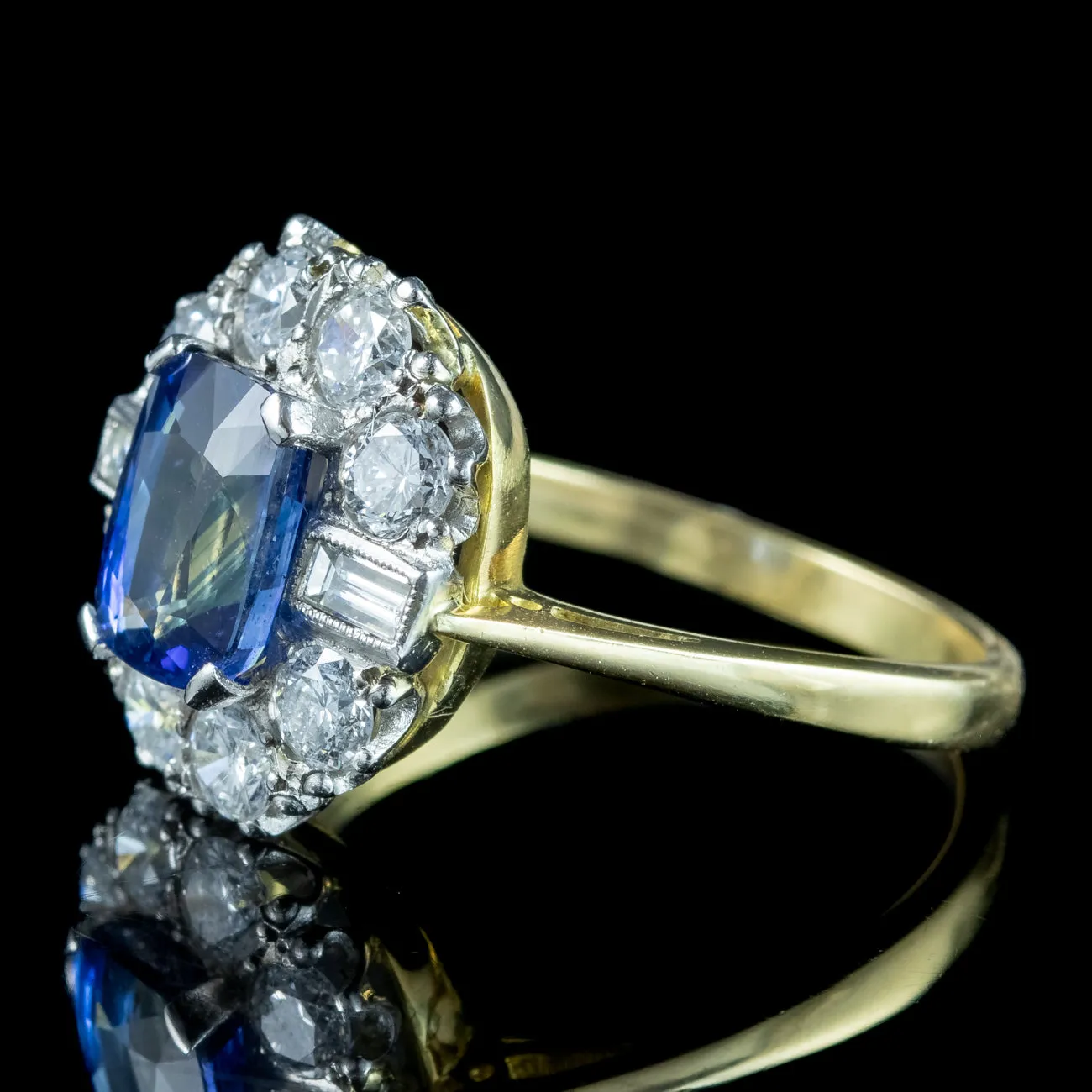 Art Deco Style Sapphire Diamond Cluster Ring 2ct Blue Sapphire