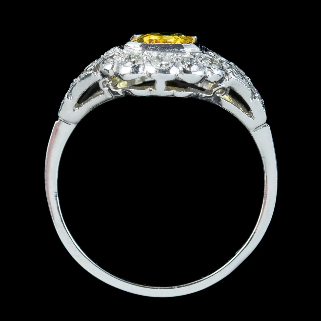 Art Deco Style Yellow Sapphire Diamond Ring 1.2ct Sapphire