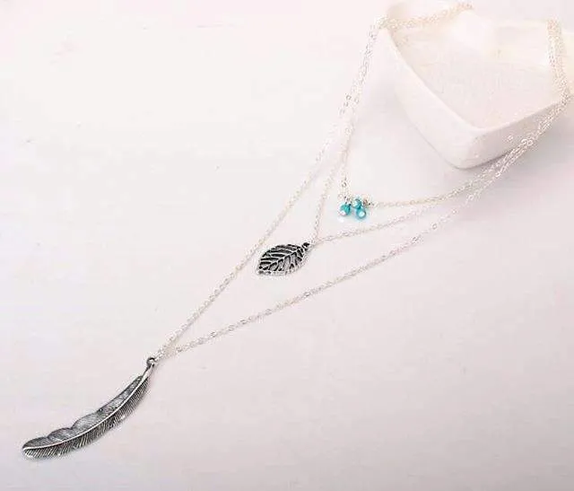 Azure Whispers: Turquoise Leaf Feather Necklace