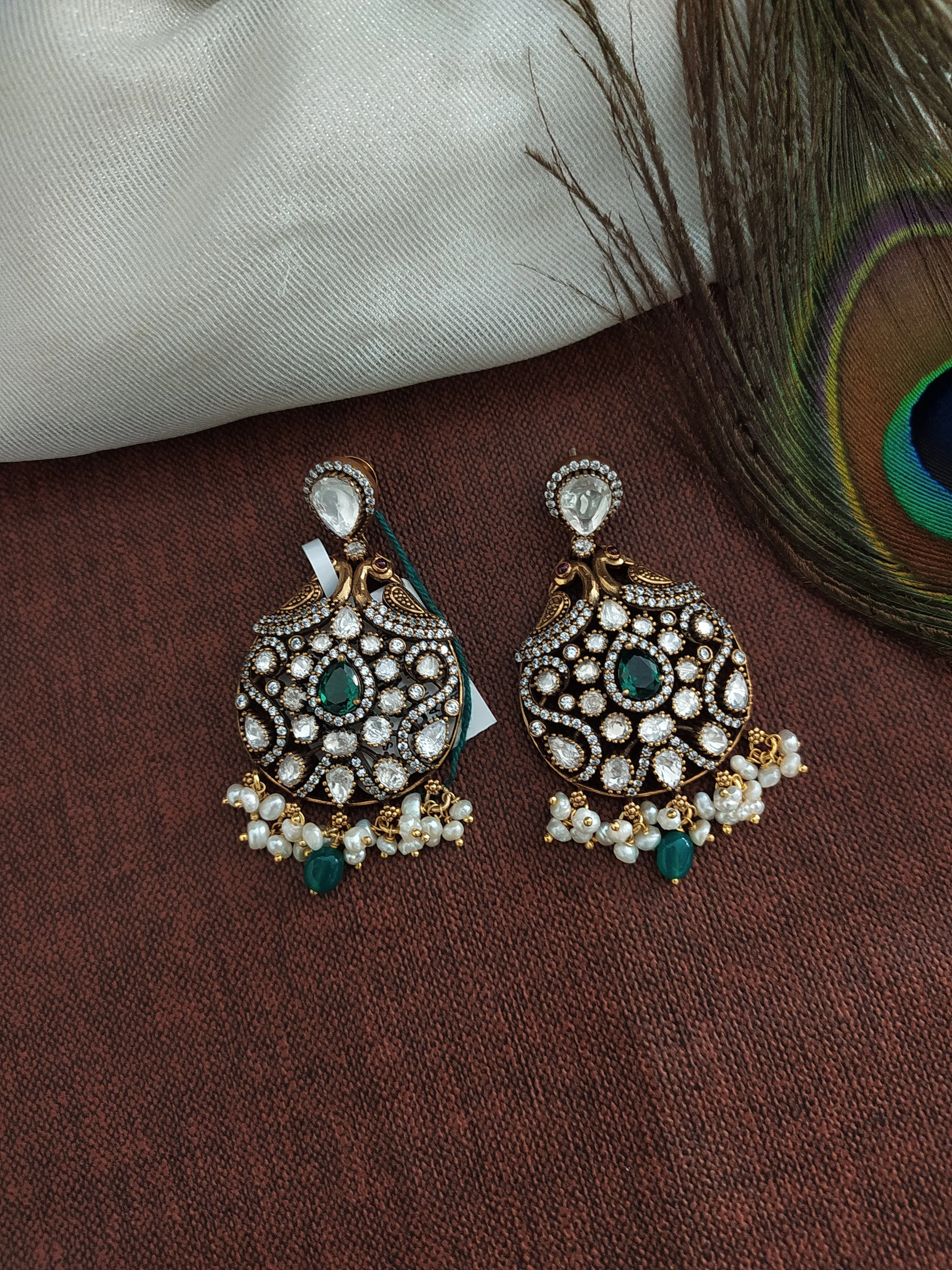 Beautiful Green Color Silver Earrings With Monzonite Stones