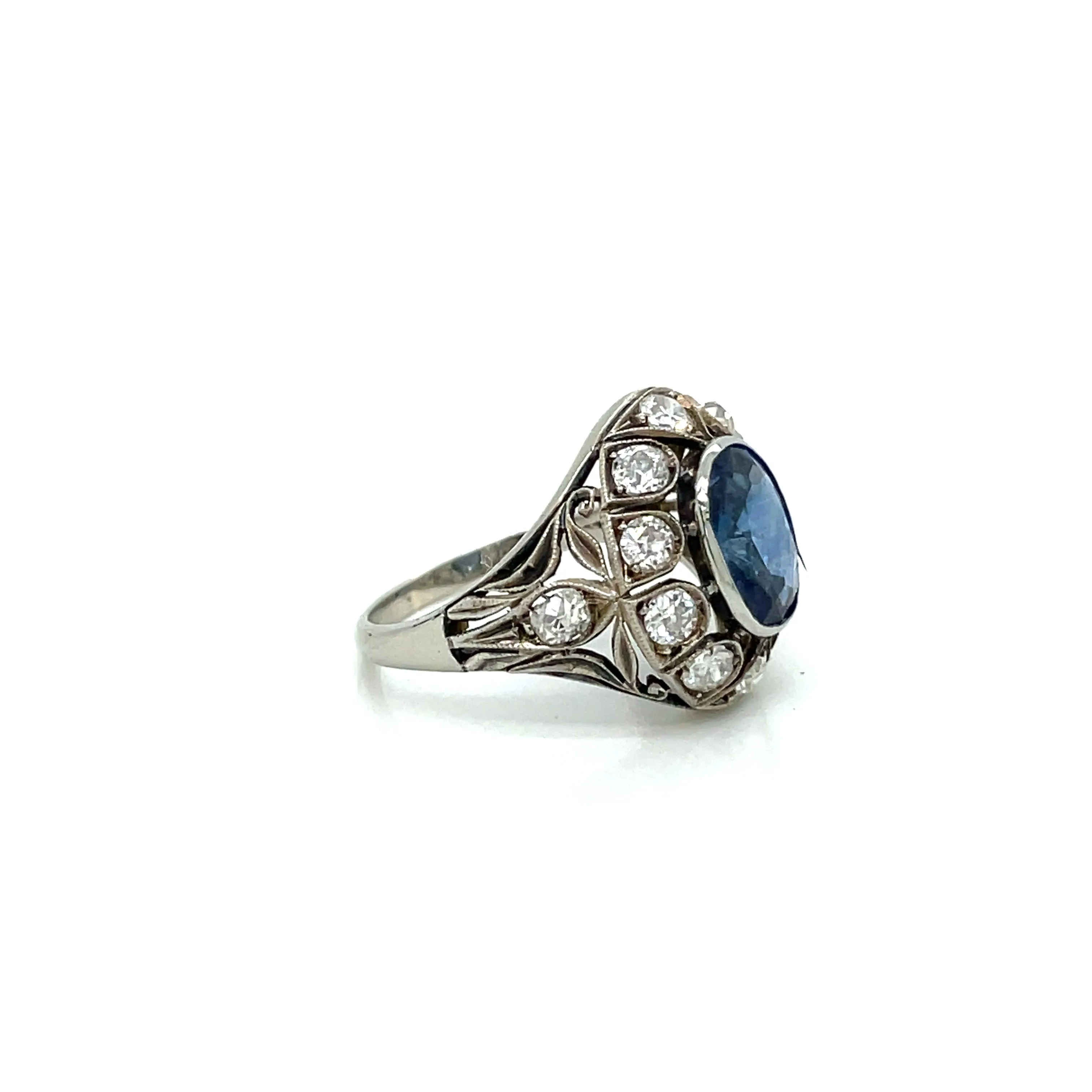 Belle Époque Certified 2.44 Carat Unheated Sapphire Diamond Gold Ring