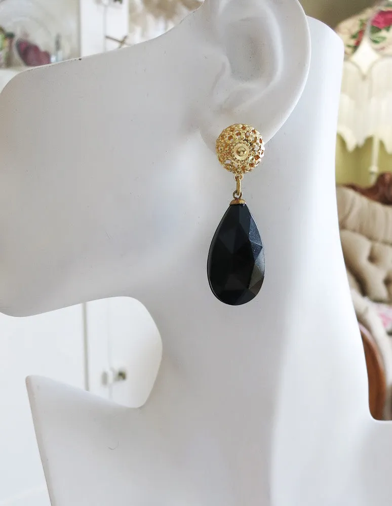Black and Gold Teardrop Earrings