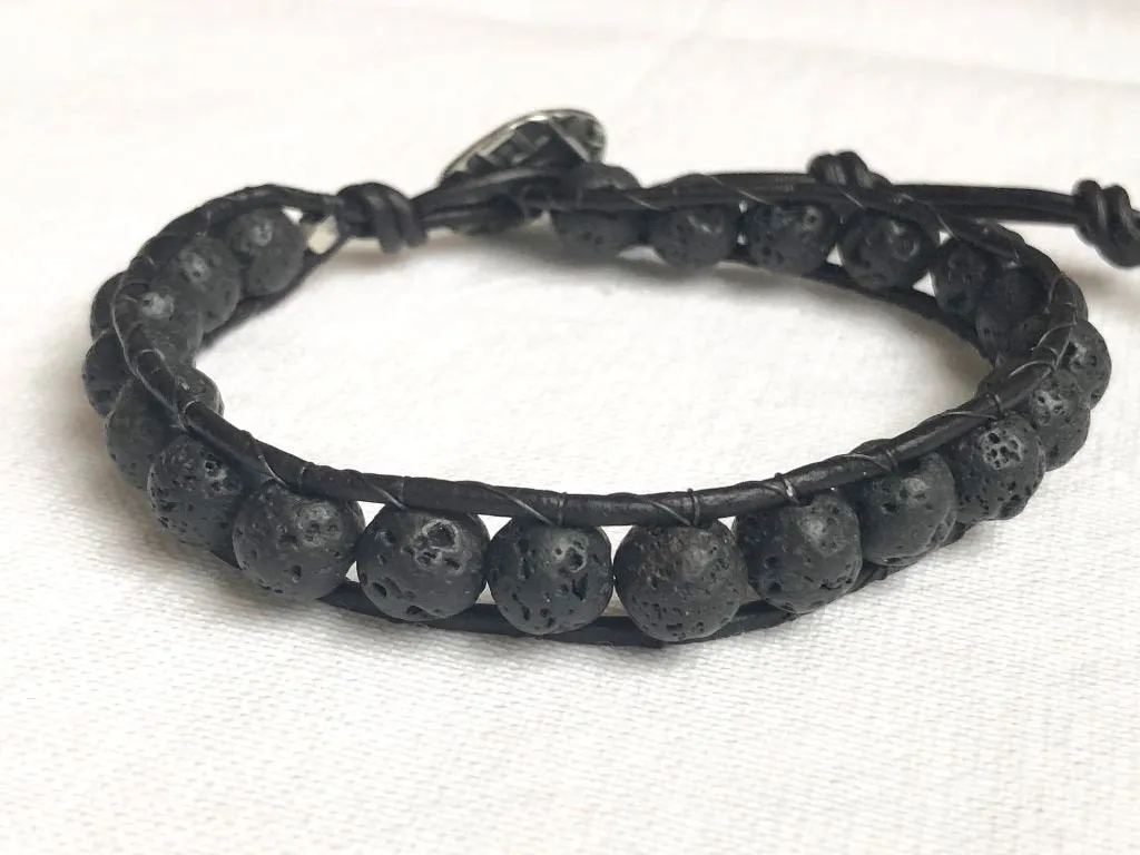 Black Lava Leather Wrap Bracelet