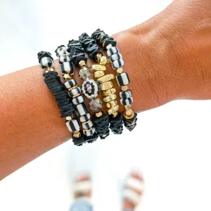 Black Leopard Chunky Heishi Bracelet Stack