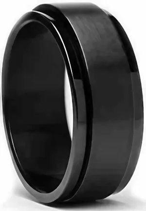 Black Stainless Steel Ring W/Matt Black Spinner