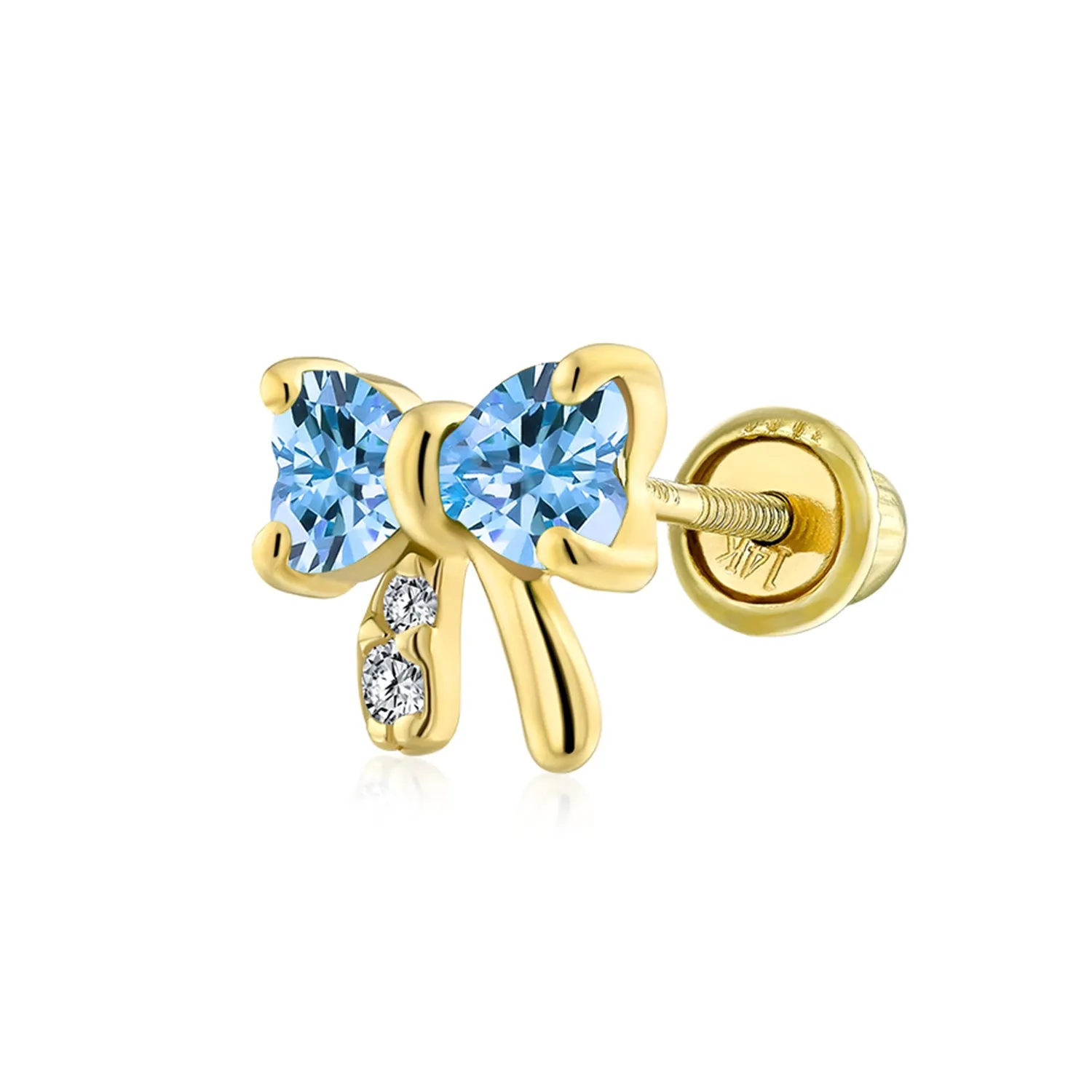 Bling Jewelry 14K Gold Bow Cartilage Ear Studs with CZ – Minimalist Screw Back