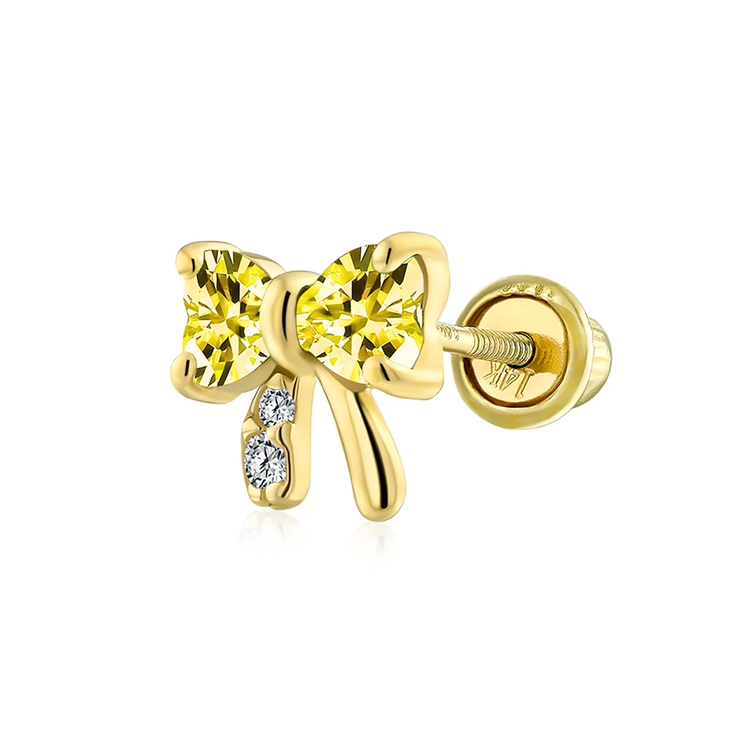 Bling Jewelry 14K Gold Bow Cartilage Ear Studs with CZ – Minimalist Screw Back