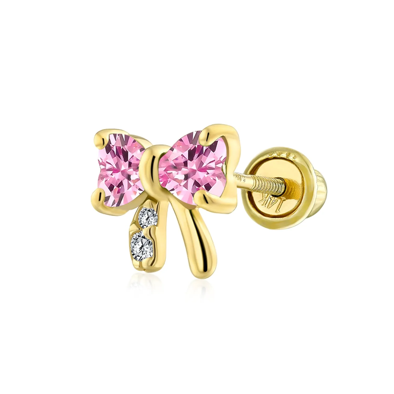 Bling Jewelry 14K Gold Bow Cartilage Ear Studs with CZ – Minimalist Screw Back