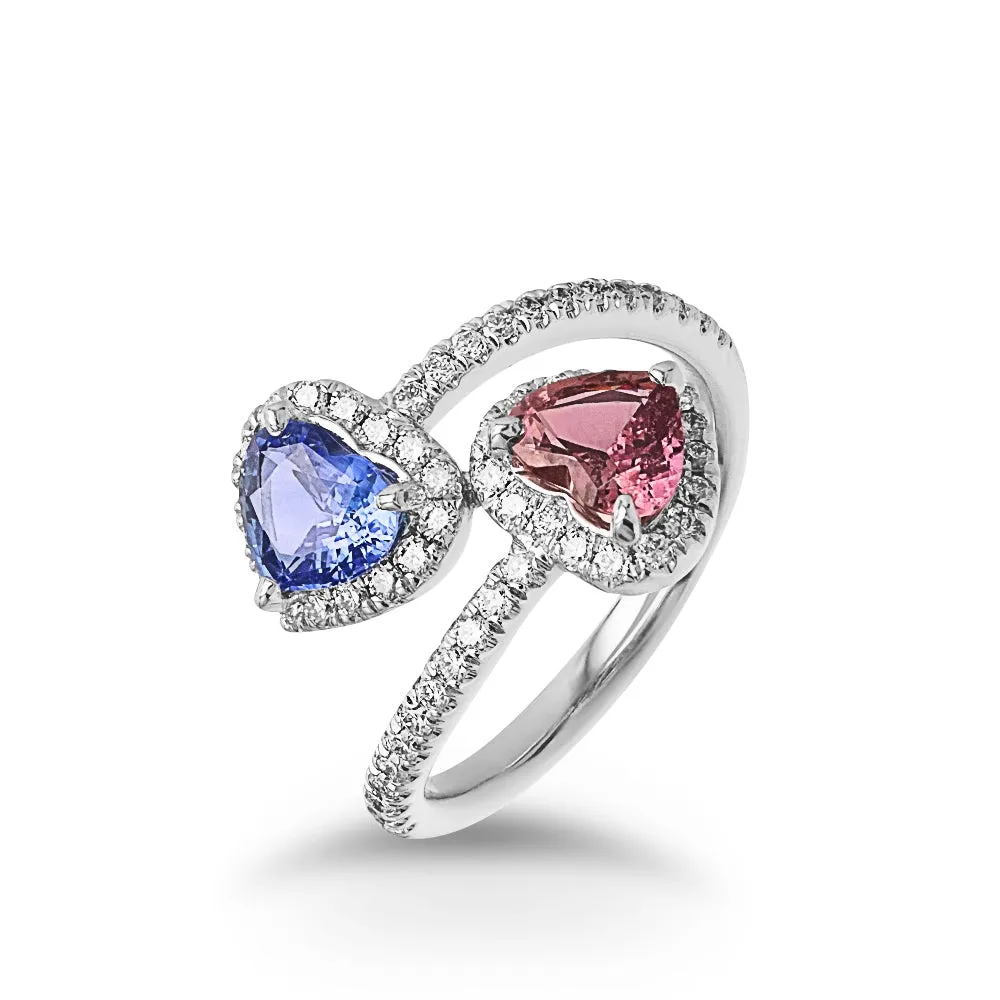 Blue and Pink Heart-shaped Sapphire Diamond Ring