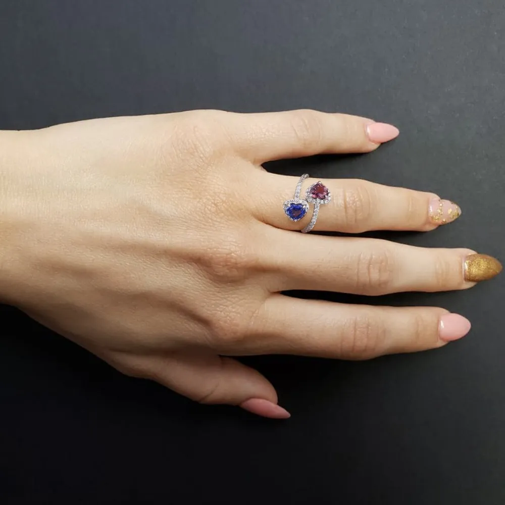 Blue and Pink Heart-shaped Sapphire Diamond Ring