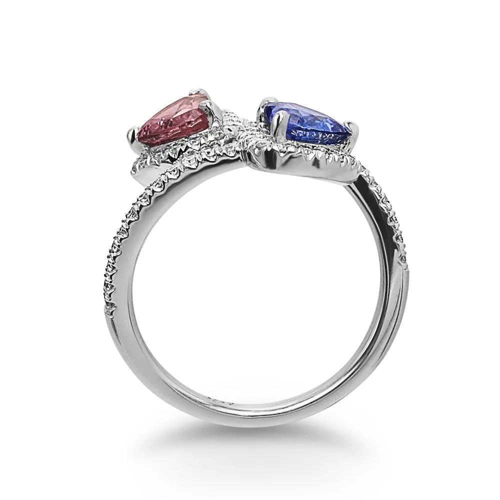 Blue and Pink Heart-shaped Sapphire Diamond Ring