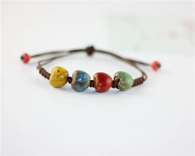 Ceramic 4 Heart Beads Rope Chain Bracelets